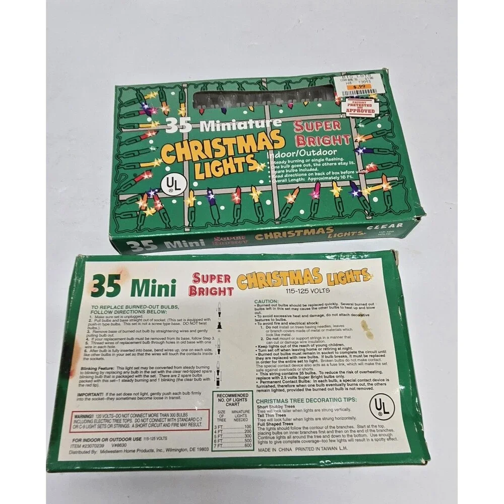 Vintage Miniature Holiday Christmas Lights 35x2 Rare NOS Super Bright Lights
